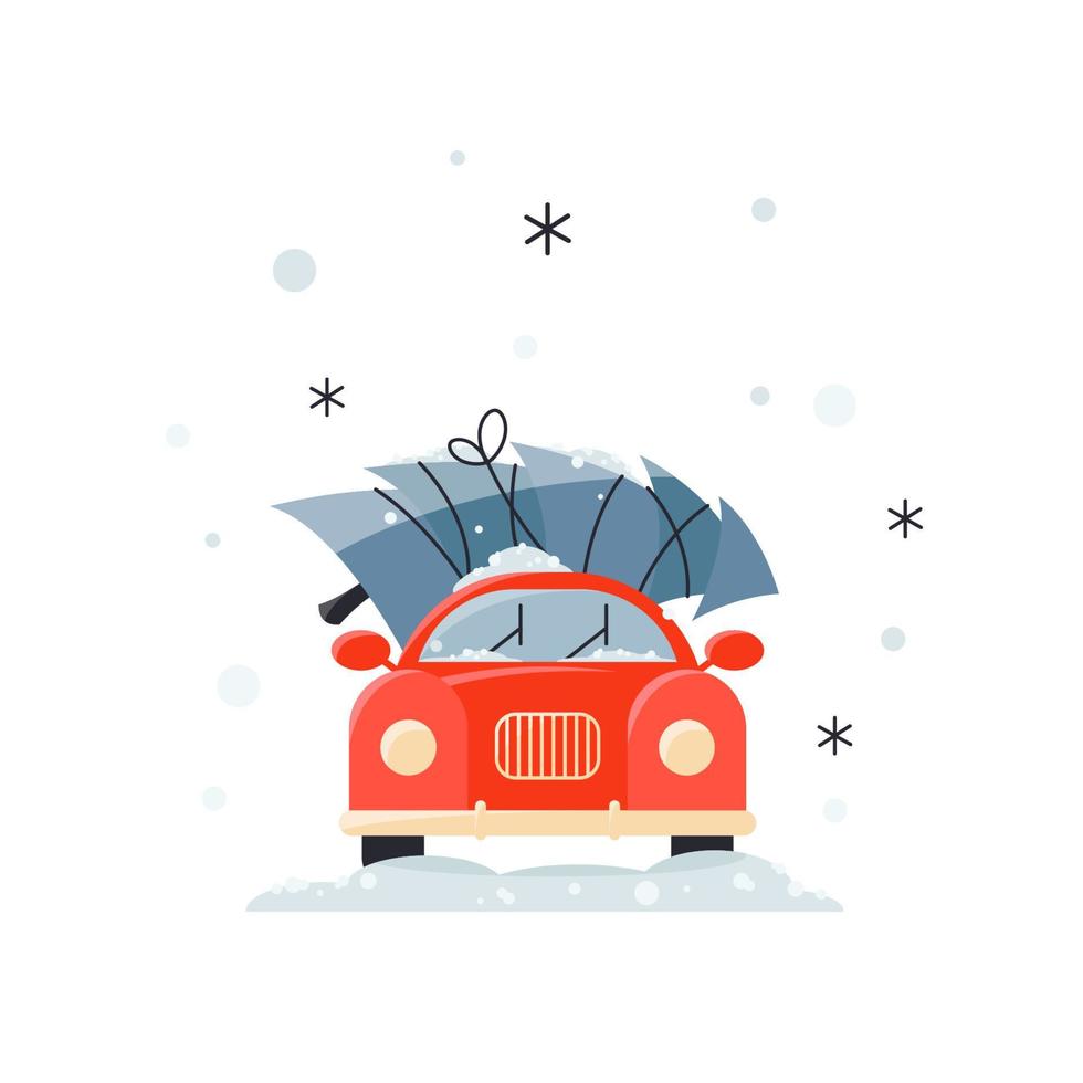 vector illustration of a car carrying a Christmas tree