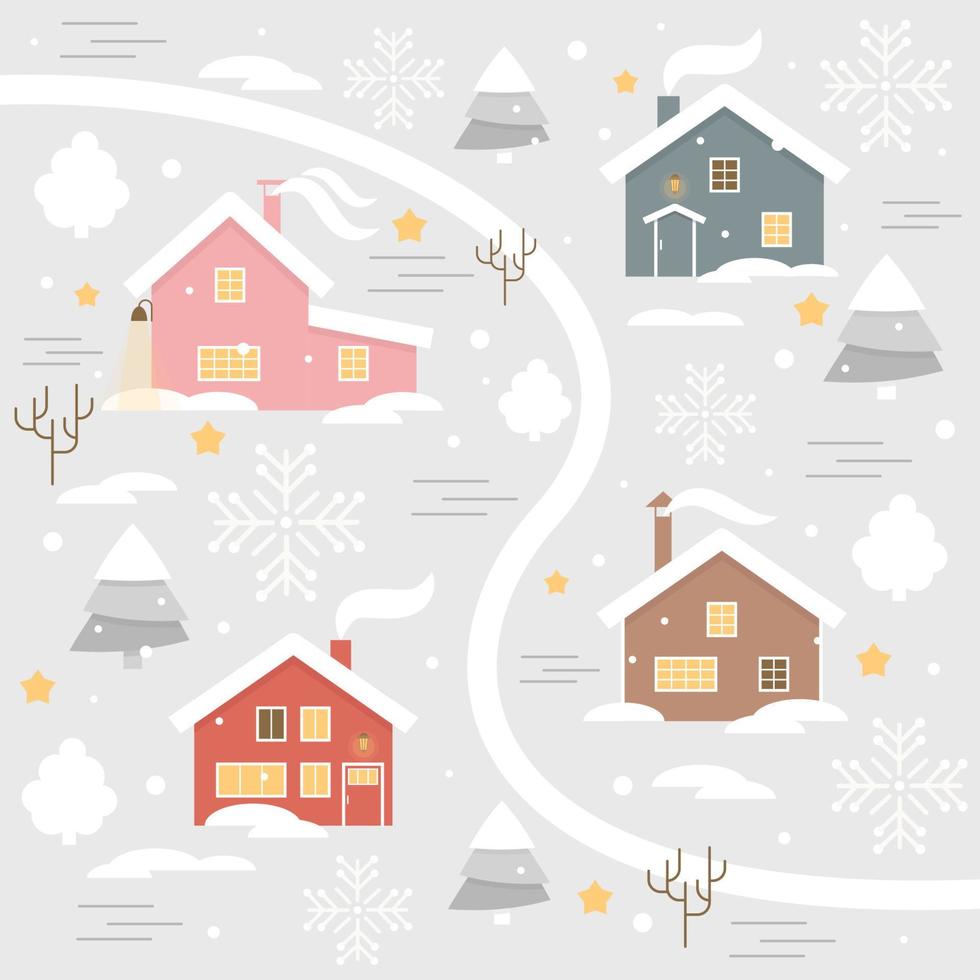 vector winter illustration village houses