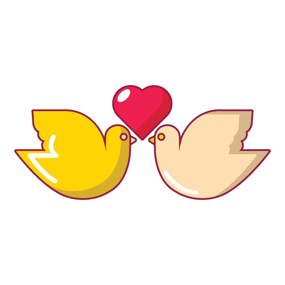 palomas de boda con icono de corazón, estilo de dibujos animados vector