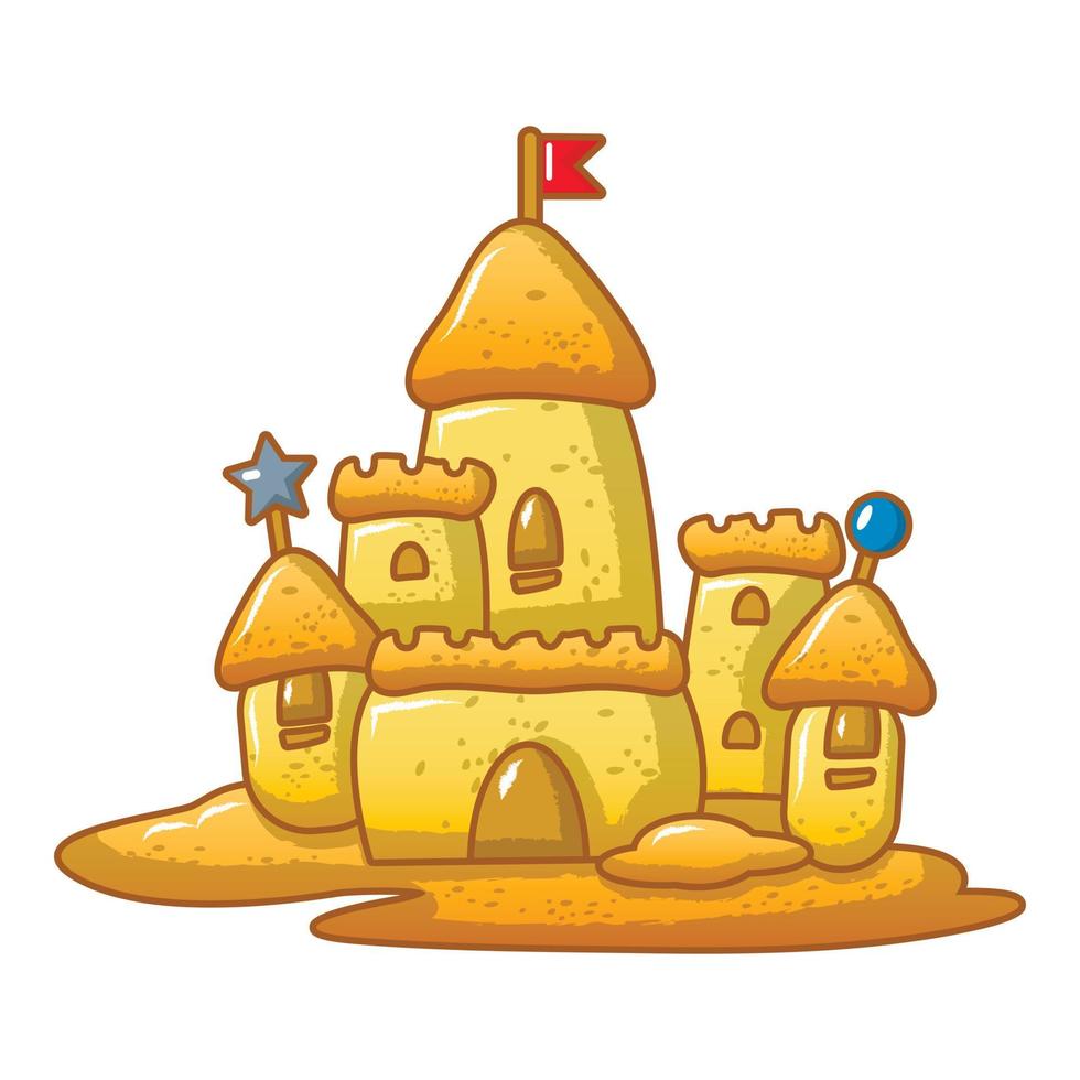 Big sand castle icon, cartoon style vector