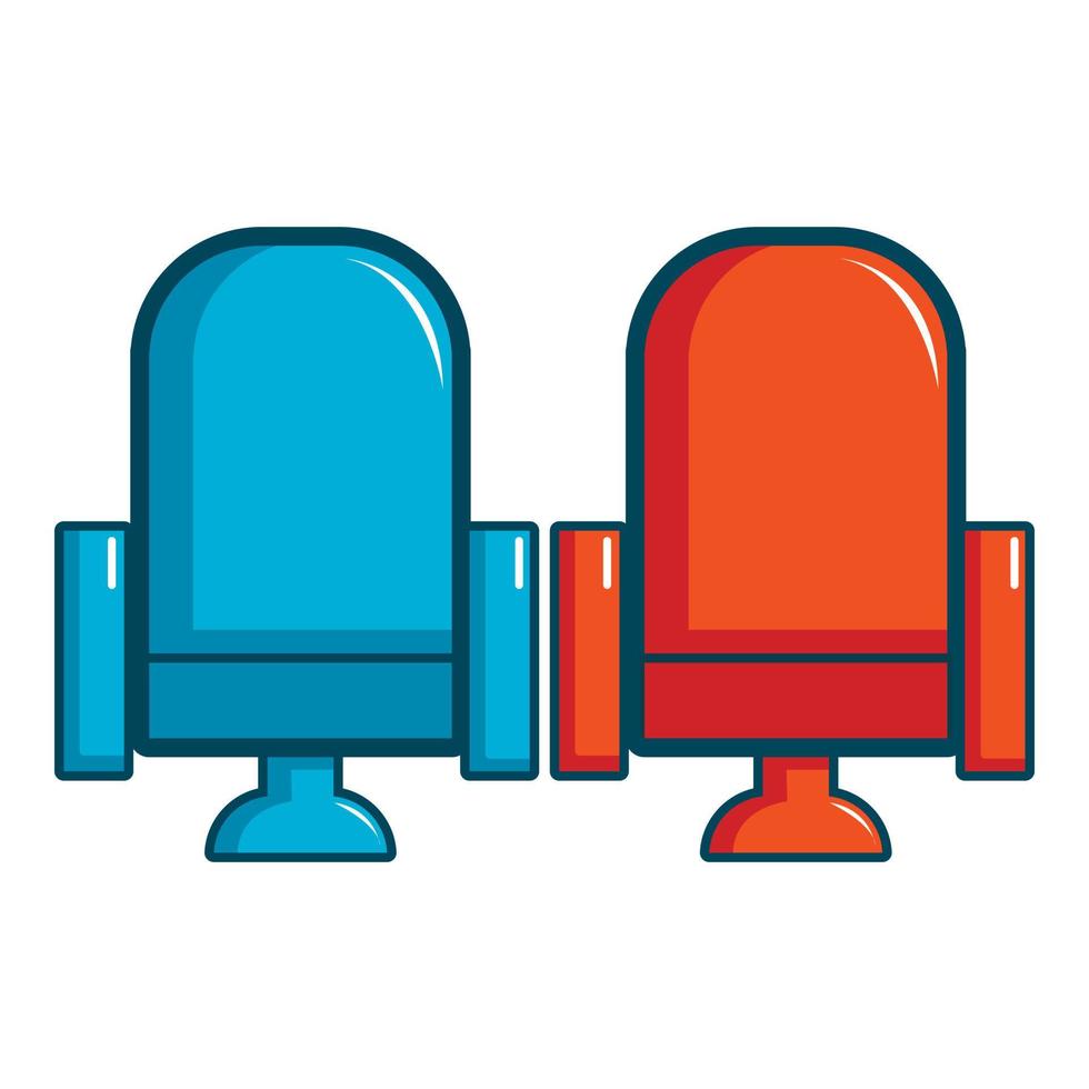 icono de sillones de cine rojo y azul, estilo de dibujos animados vector