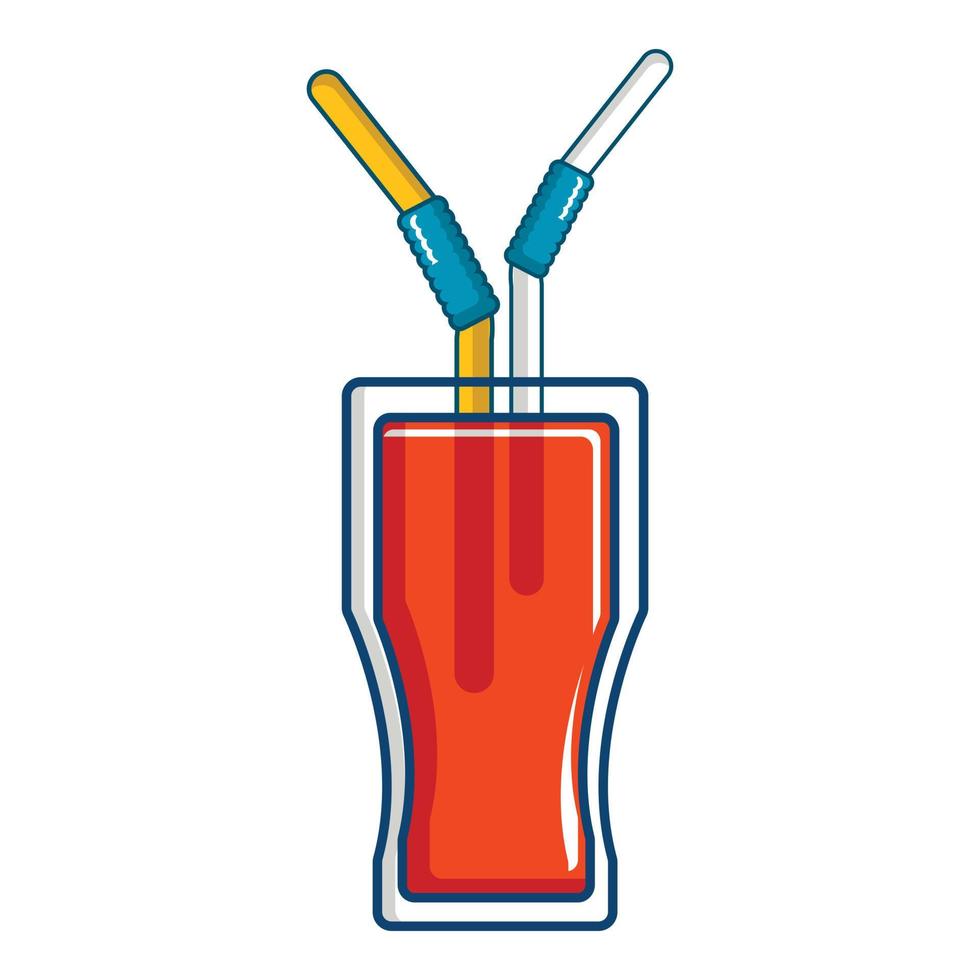Drink in a glass cup with two straws icon vector