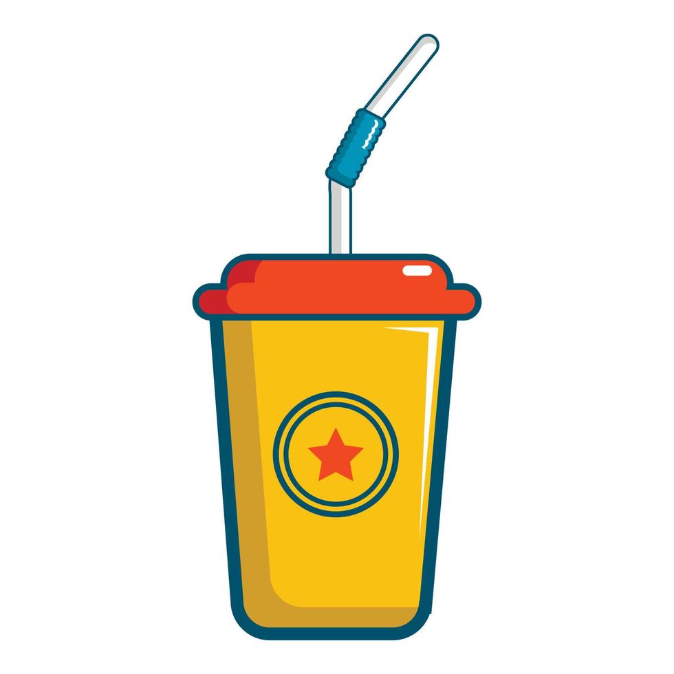 Soft drink in a yellow paper cup icon vector