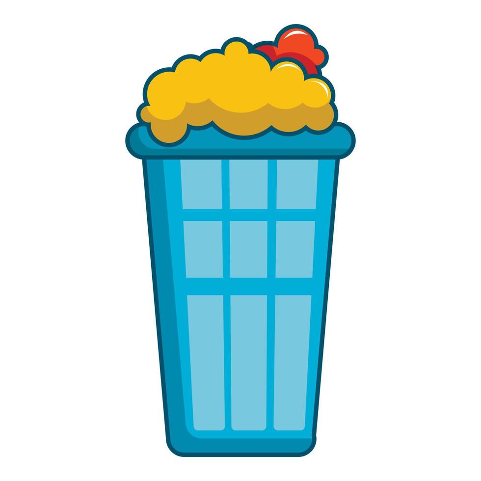 Popcorn in a blue bucket icon, cartoon style vector