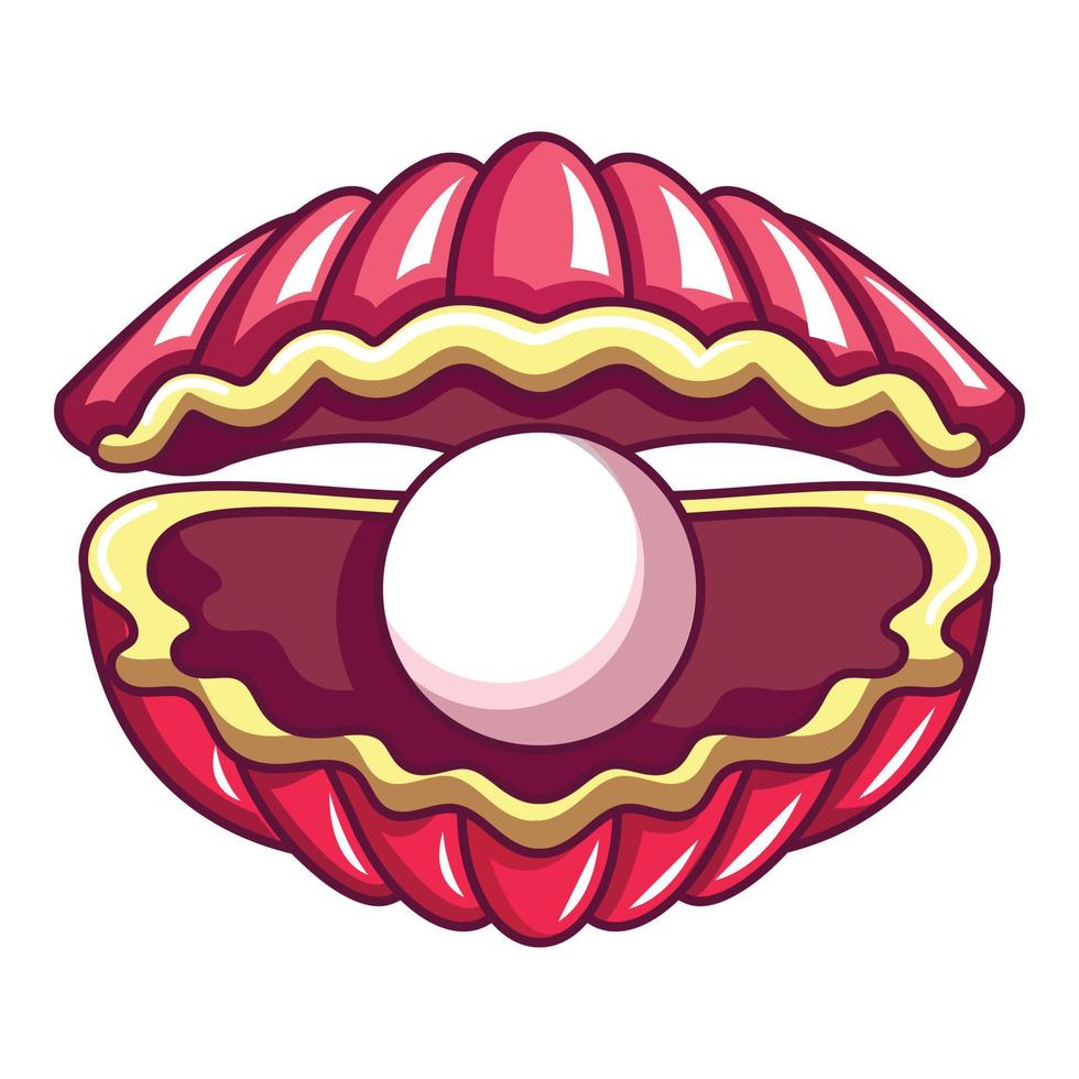 Shell with pearl icon, cartoon style vector