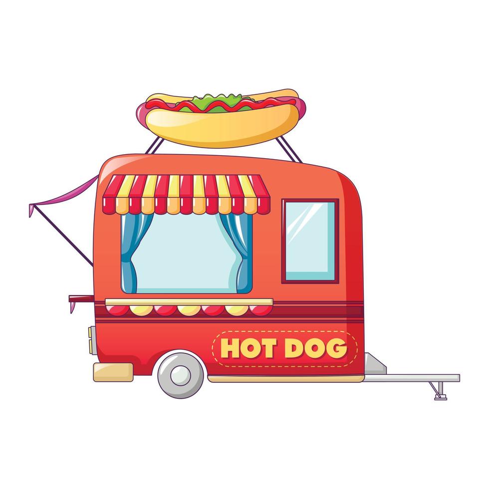 icono de la tienda de la calle hot dog, estilo de dibujos animados vector