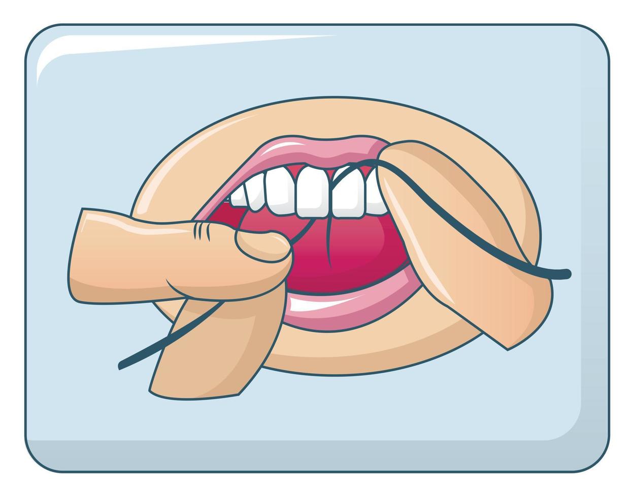 Dental floss in mouth concept background, cartoon style vector