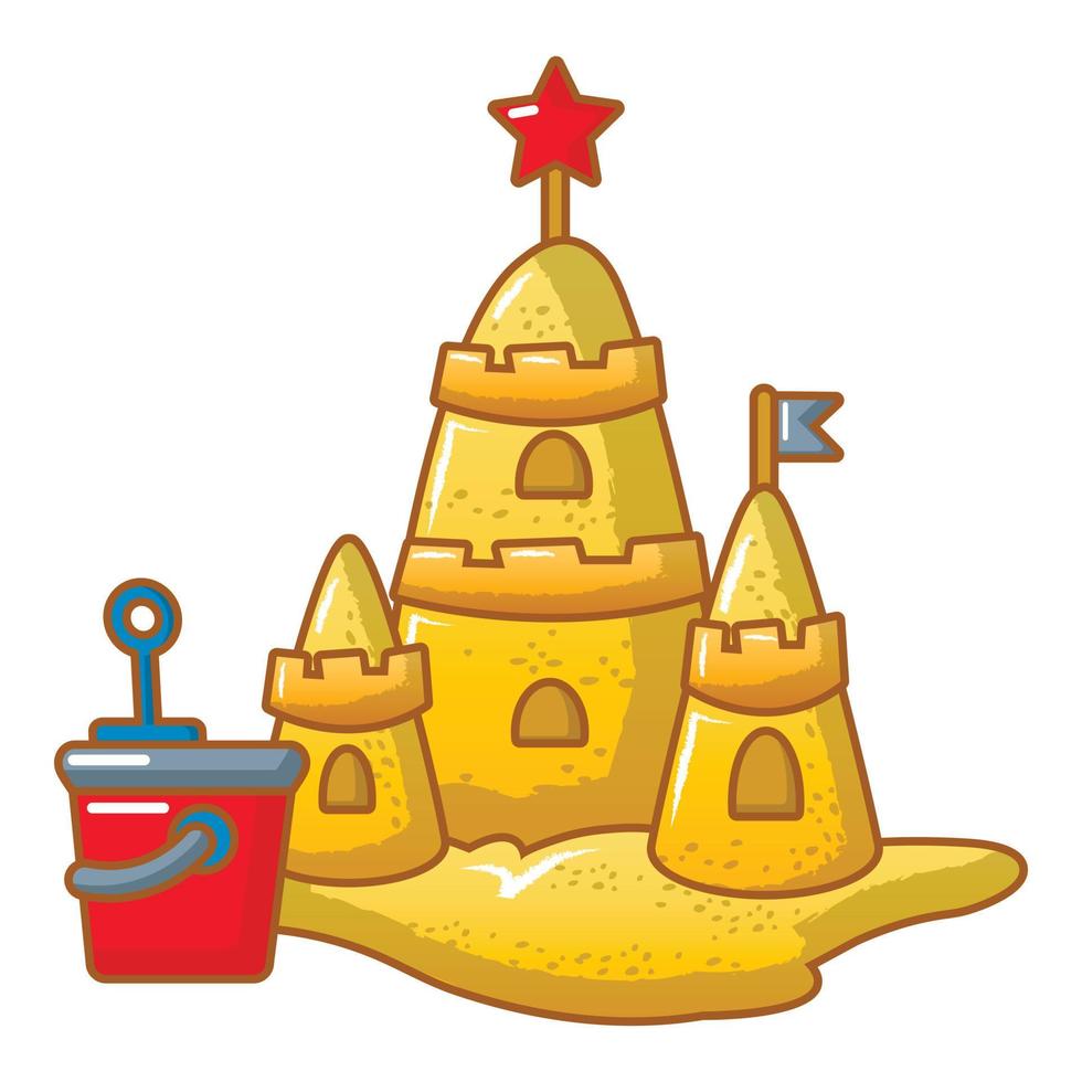 Sand castle icon, cartoon style vector