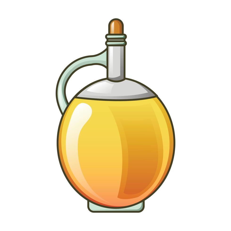 Round olive oil bottle icon, cartoon style vector