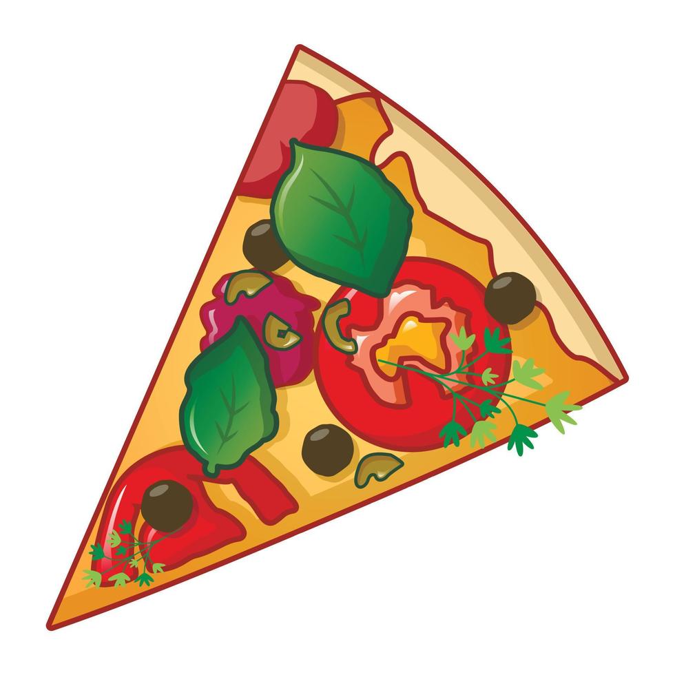 rebanada de icono de pizza, estilo de dibujos animados vector