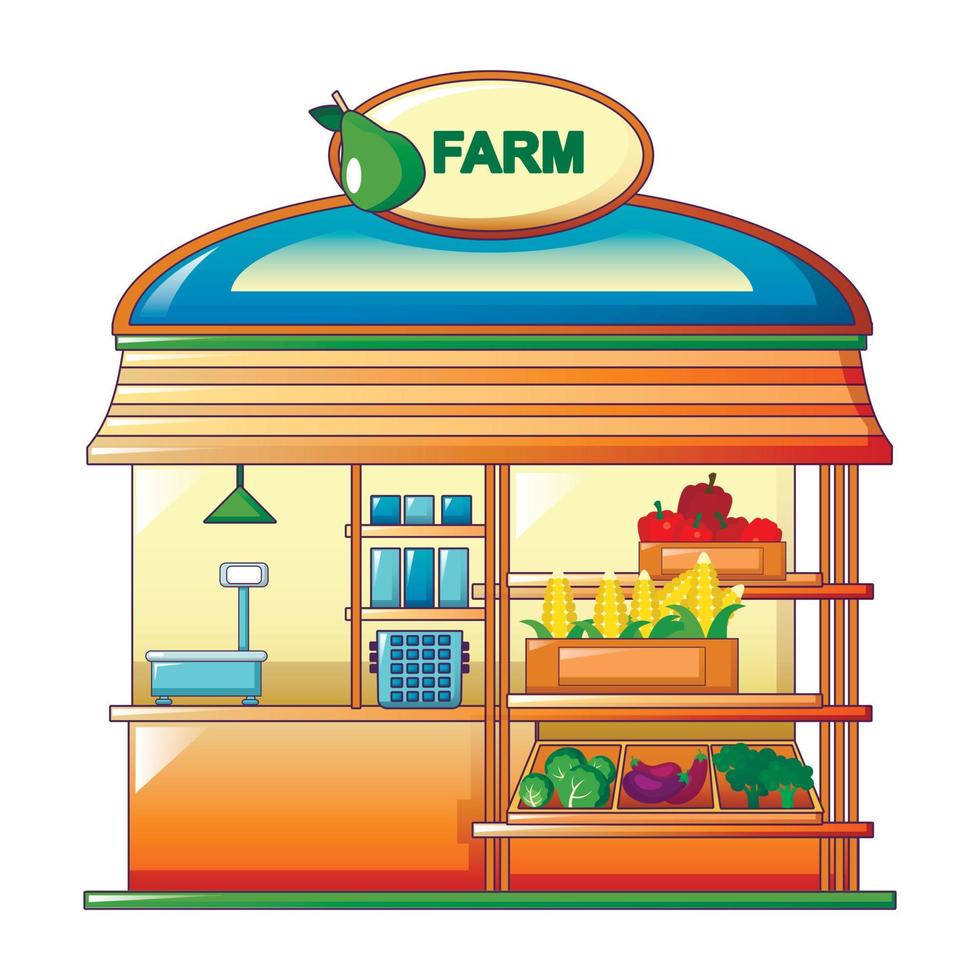 Farm vegetables street shop icon, cartoon style vector