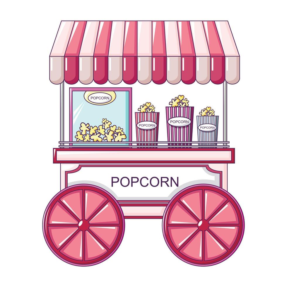 Popcorn street shop icon, cartoon style vector