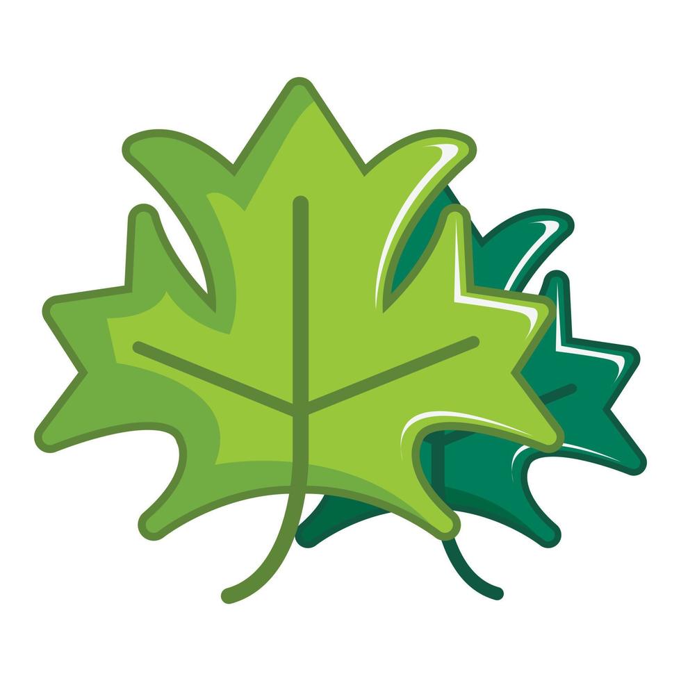 Green maple leaves icon, cartoon style vector