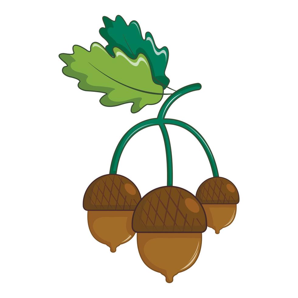 Acorns with leaves icon, cartoon style vector
