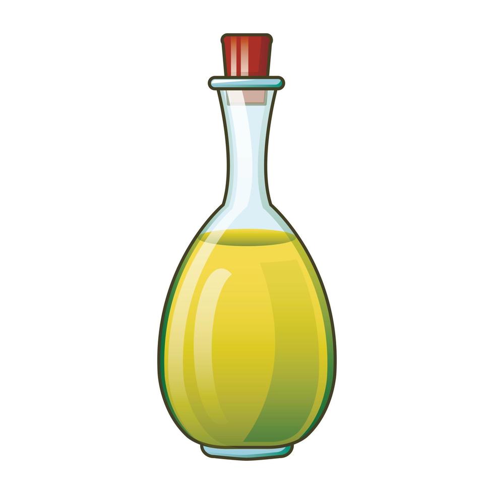 Olive oil virgin bottle icon, cartoon style vector