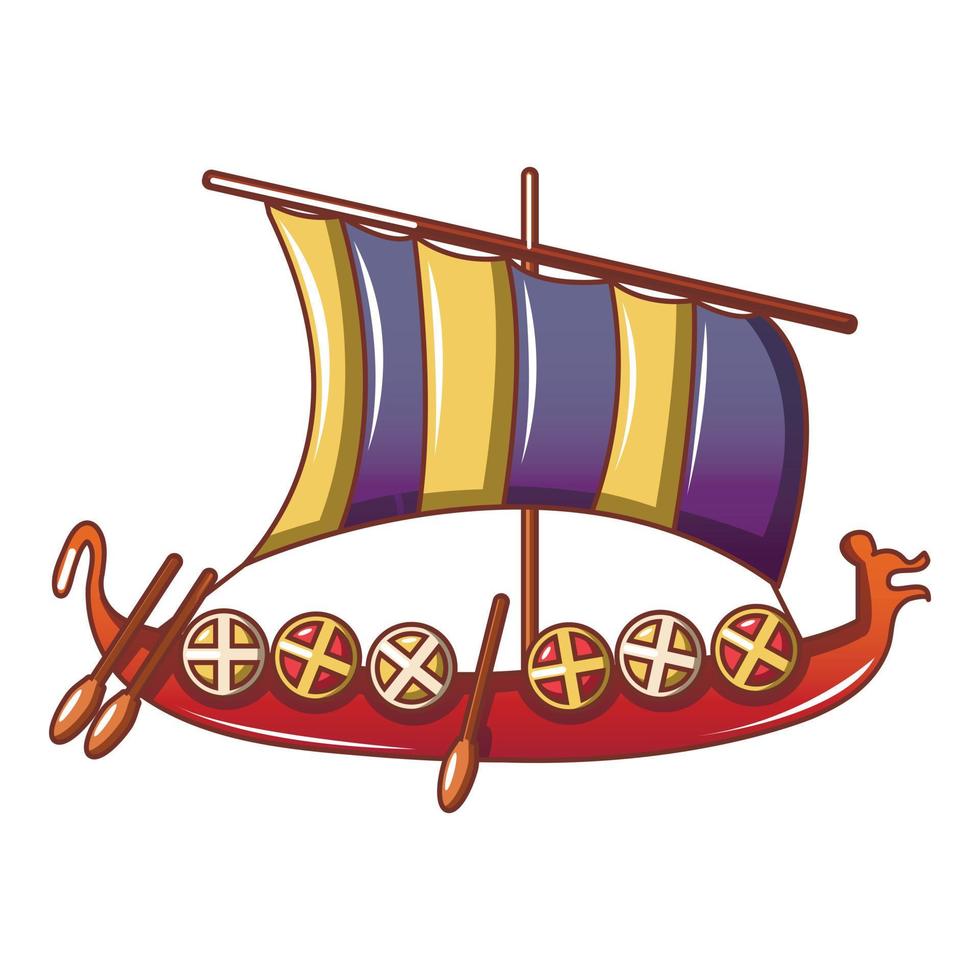 icono de barco vikingo, estilo de dibujos animados vector