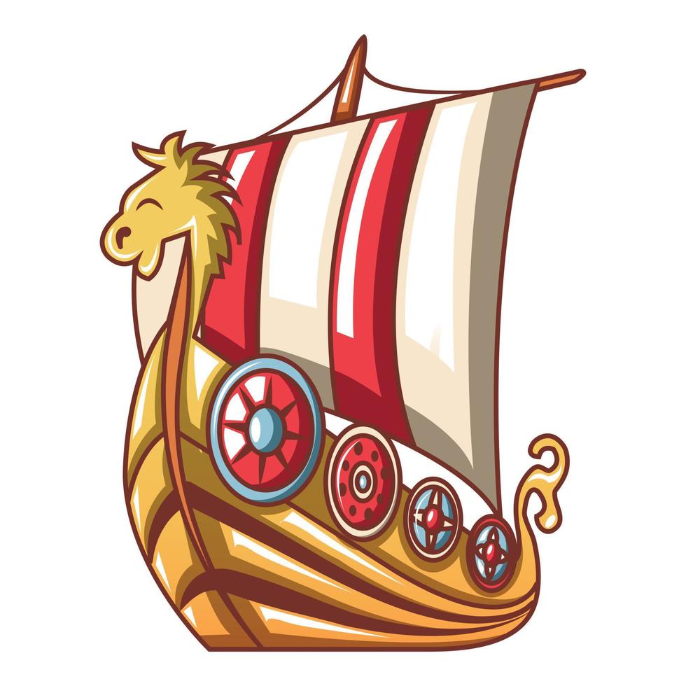 Ancient ship icon, cartoon style vector