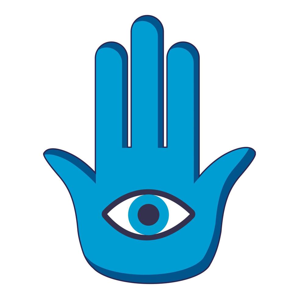 Blue palm with eye icon, cartoon style vector