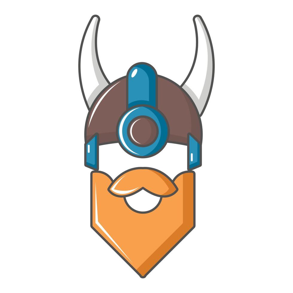 Viking in horned helmet icon, cartoon style vector