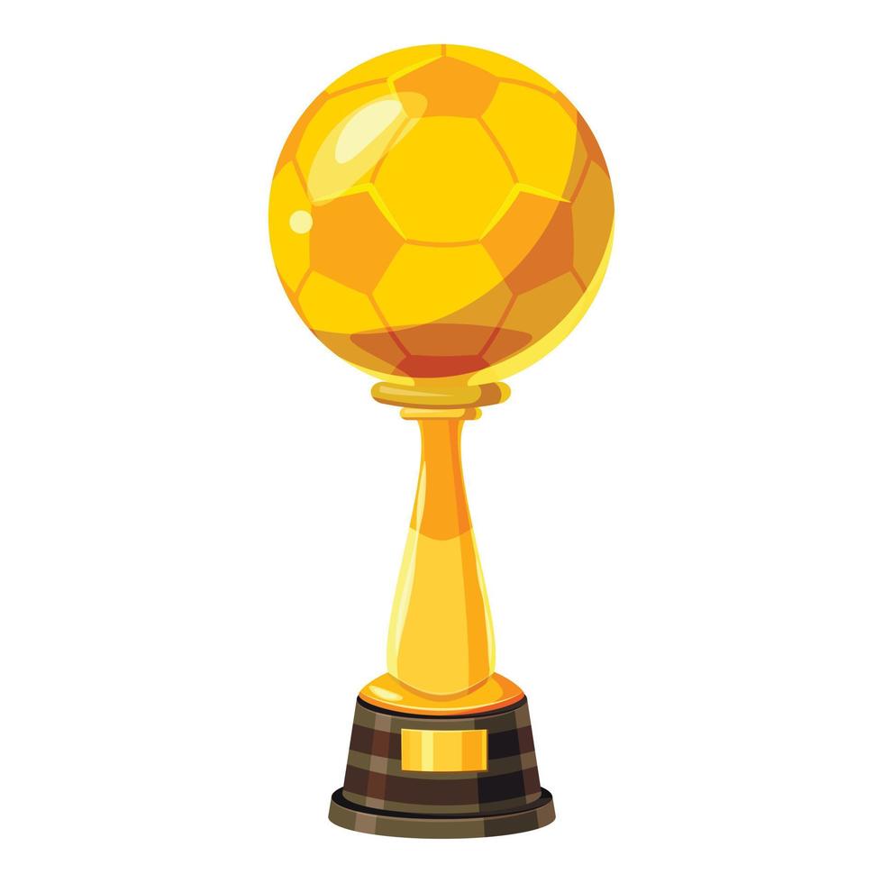 Golden soccer trophy cup icon, cartoon style vector