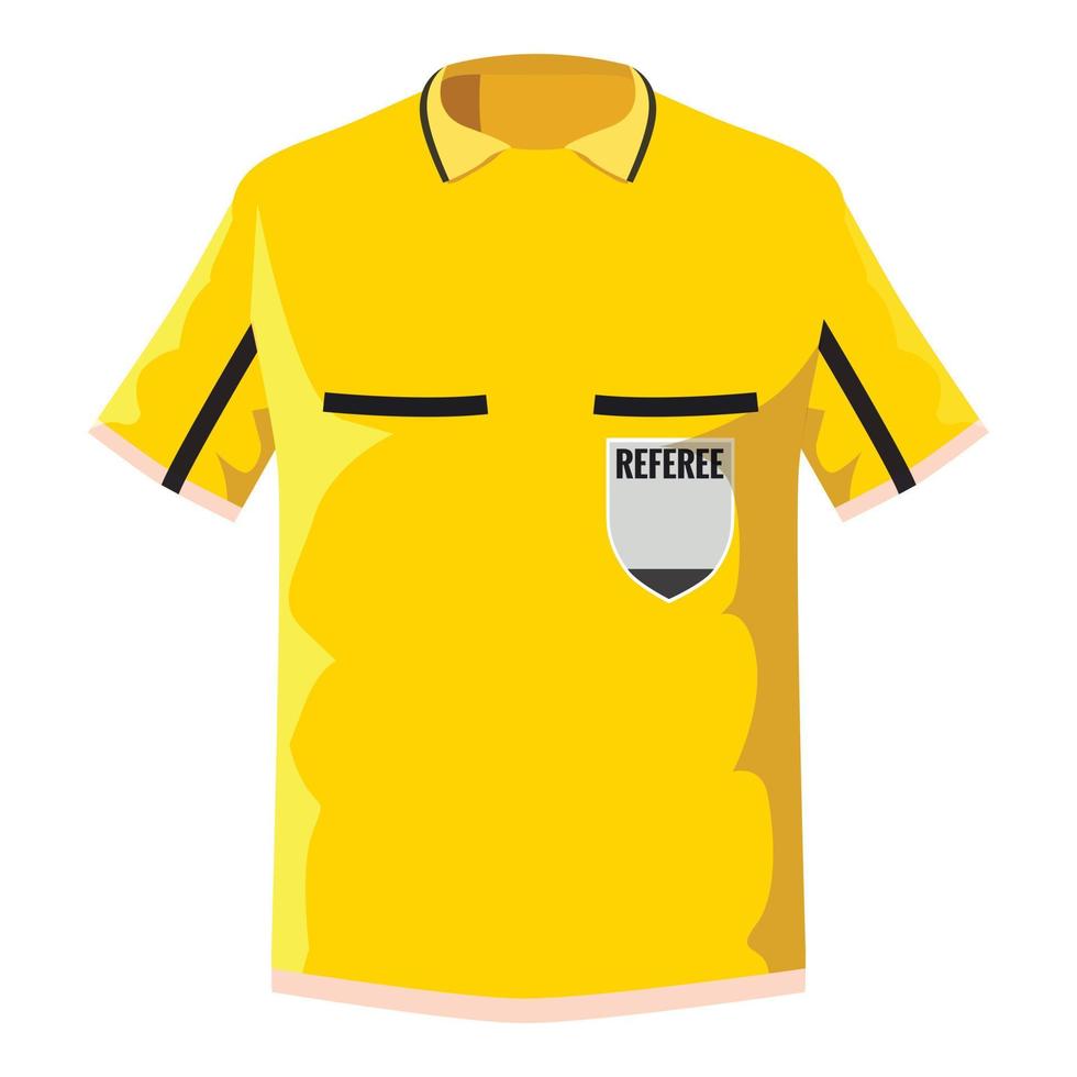 icono de camiseta de árbitro de fútbol amarillo, estilo de dibujos animados vector