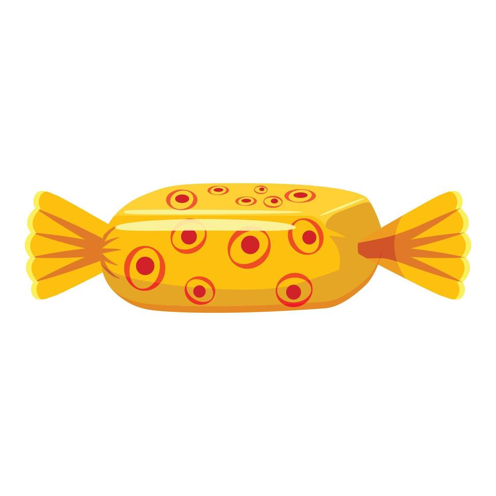 Sweet candy in yellow wrap icon, cartoon style vector