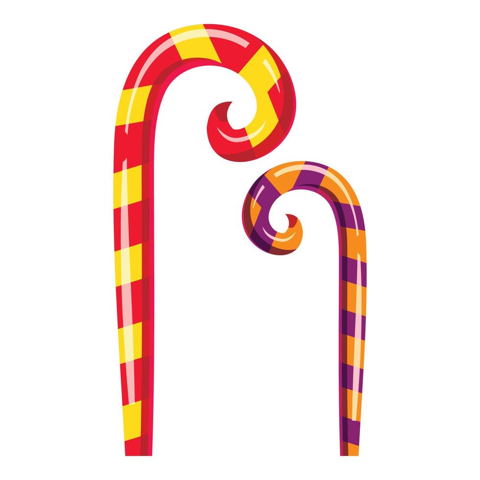 Icono de bastones de caramelo a rayas, estilo de dibujos animados vector