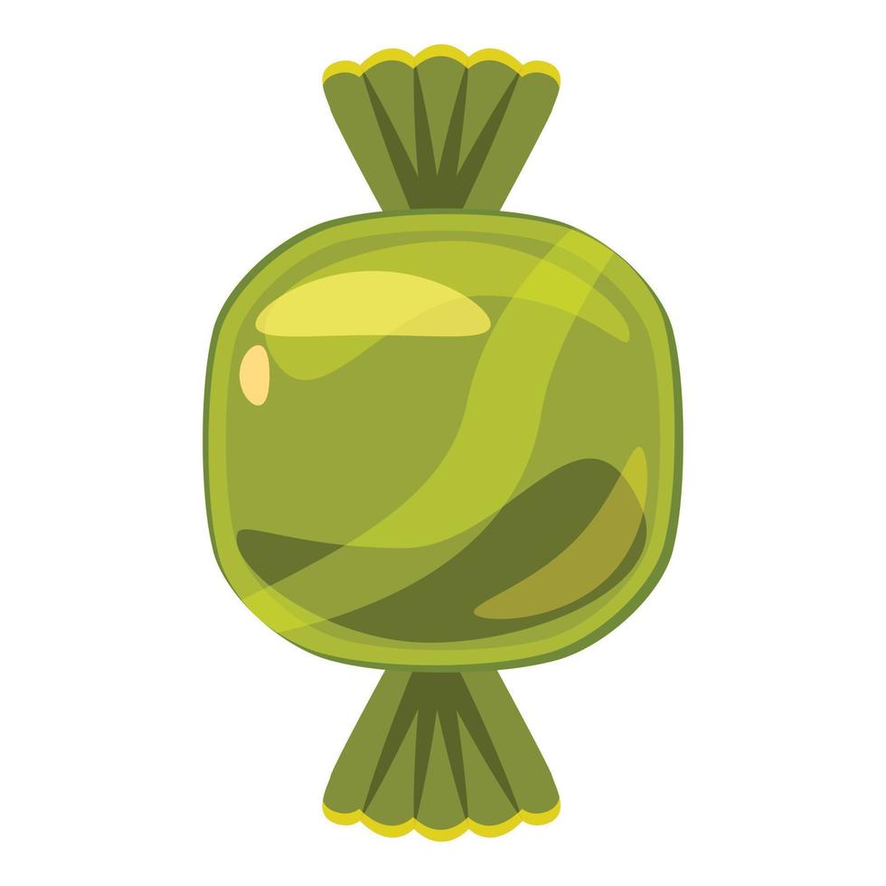 caramelo dulce en icono de envoltura verde, estilo de dibujos animados vector