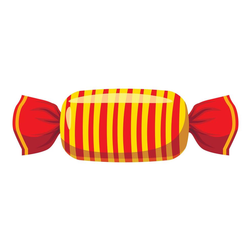 Sweet candy in striped wrap icon, cartoon style vector