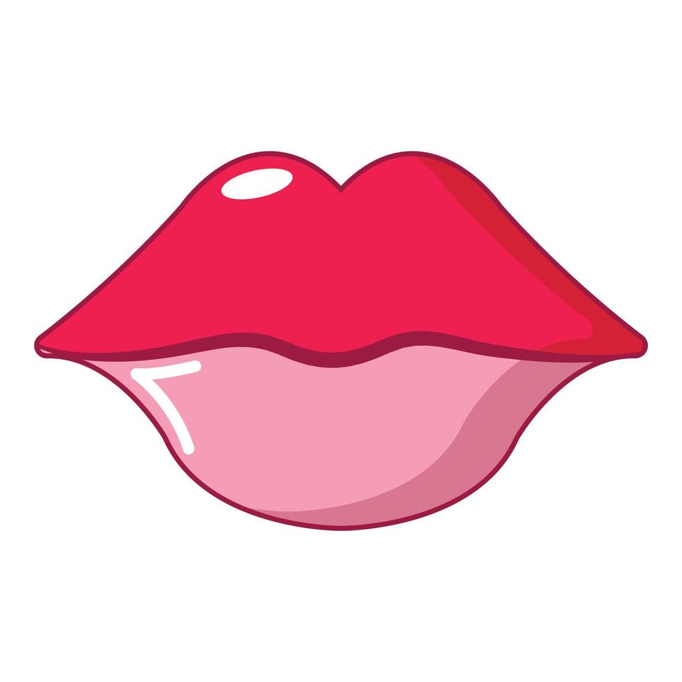 Red pink lips icon, cartoon style vector