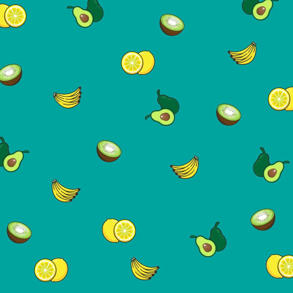 vector wallpaper of fresh fruits on blue background.