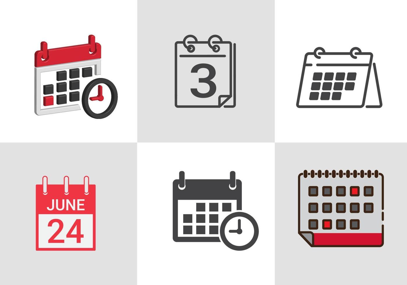 vector set of six flat and 3d calendar designs.
