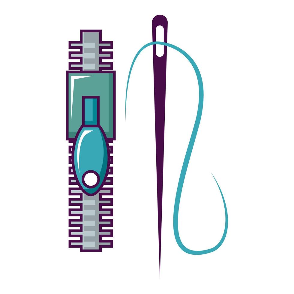 Zipper and needle icon, cartoon style vector