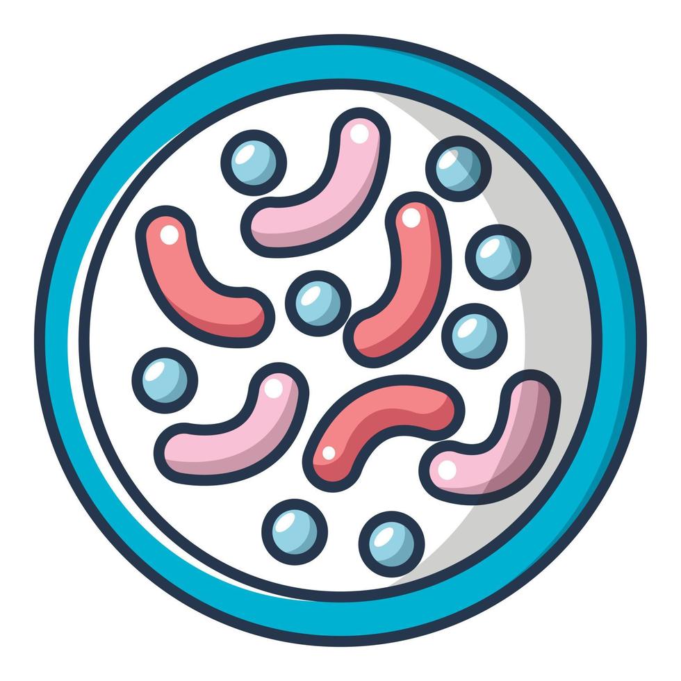 bacterias bajo el icono del microscopio, estilo de dibujos animados vector