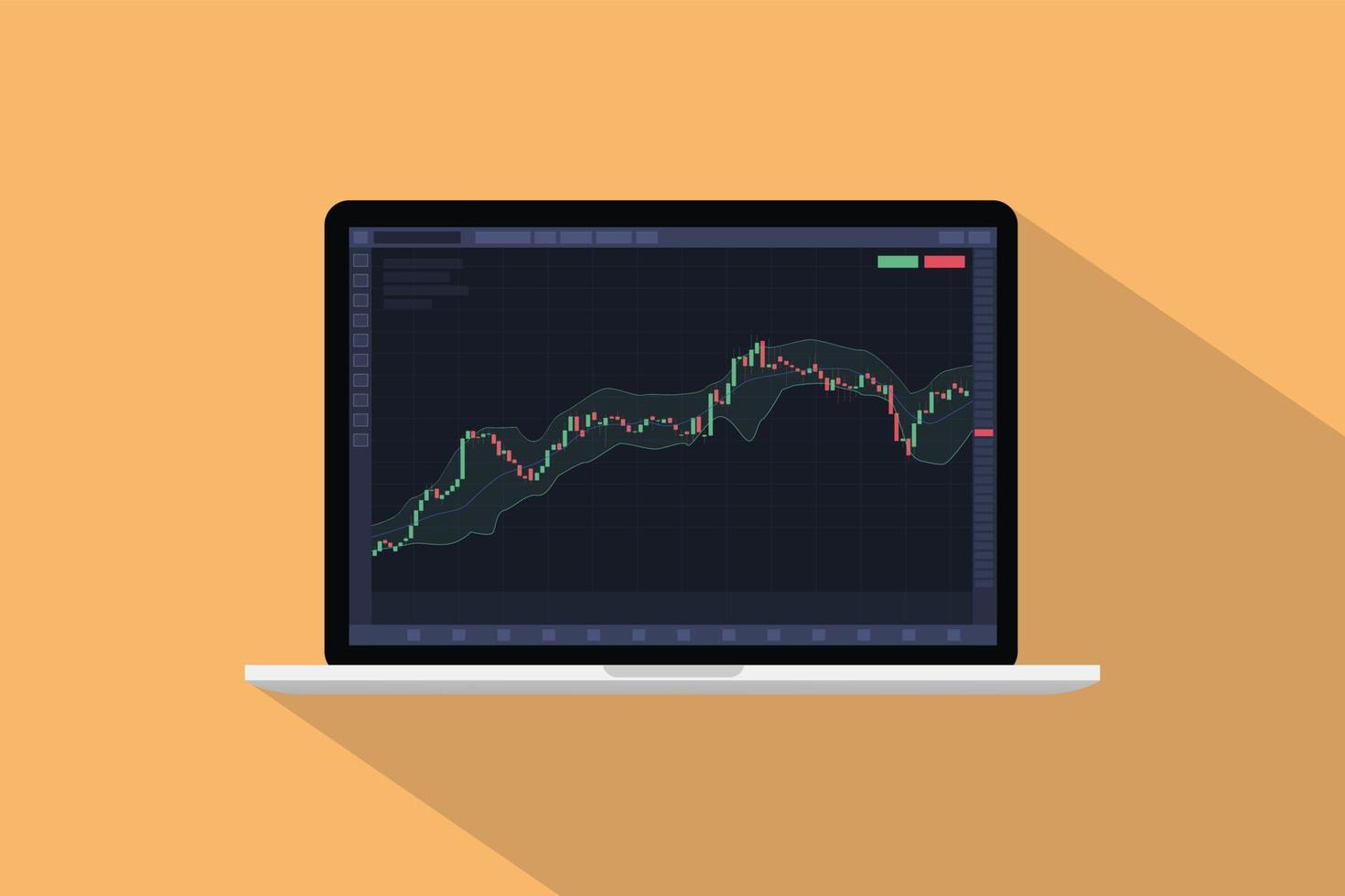 bollinger band technical analysis indicator concept on laptop screen with candlestick with modern flat style and long shadow style vector