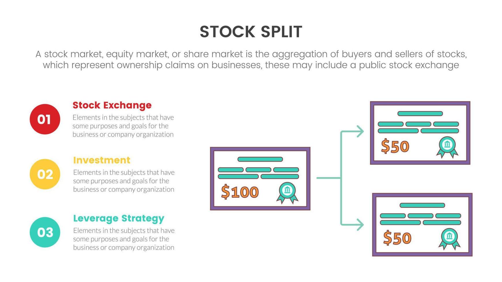 stock split stock market trading exchange infographic concept for slide presentation with 3 point list vector
