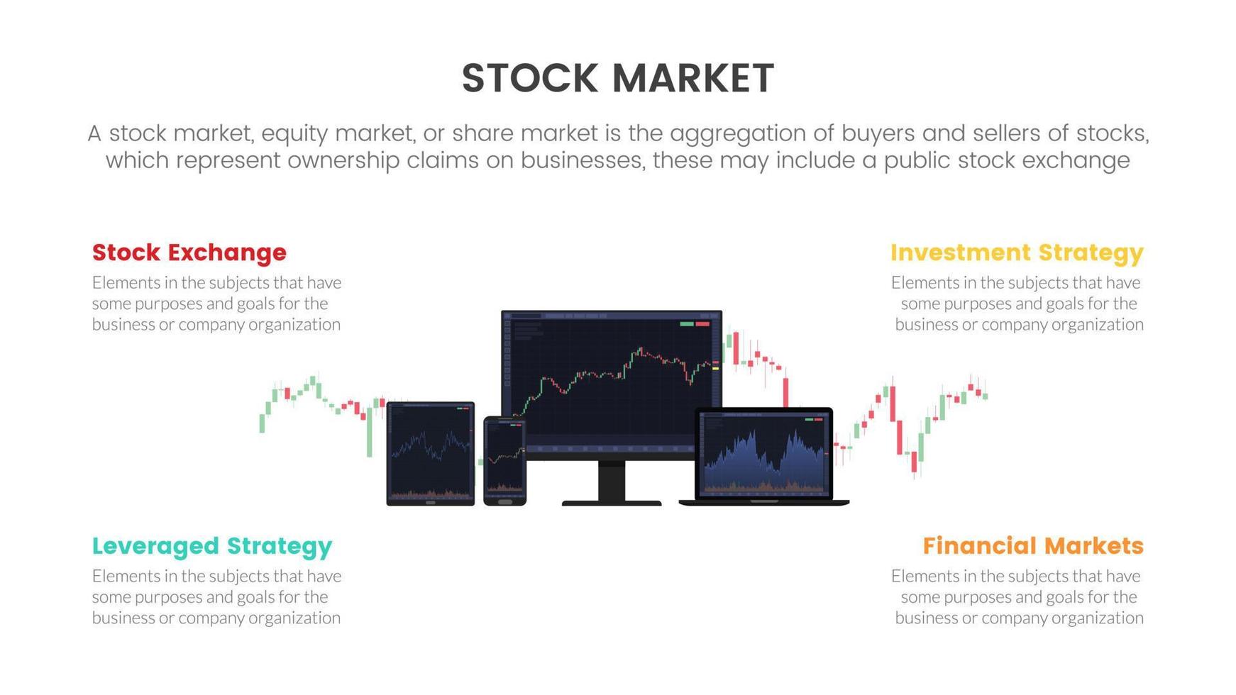 various trading platforms stock market trading exchange infographic concept for slide presentation with 4 point list vector