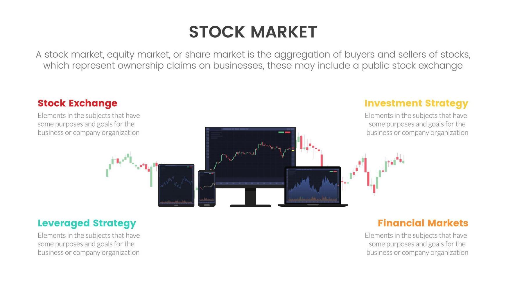 varias plataformas de negociación concepto de infografía de intercambio de negociación del mercado de valores para presentación de diapositivas con lista de 4 puntos vector