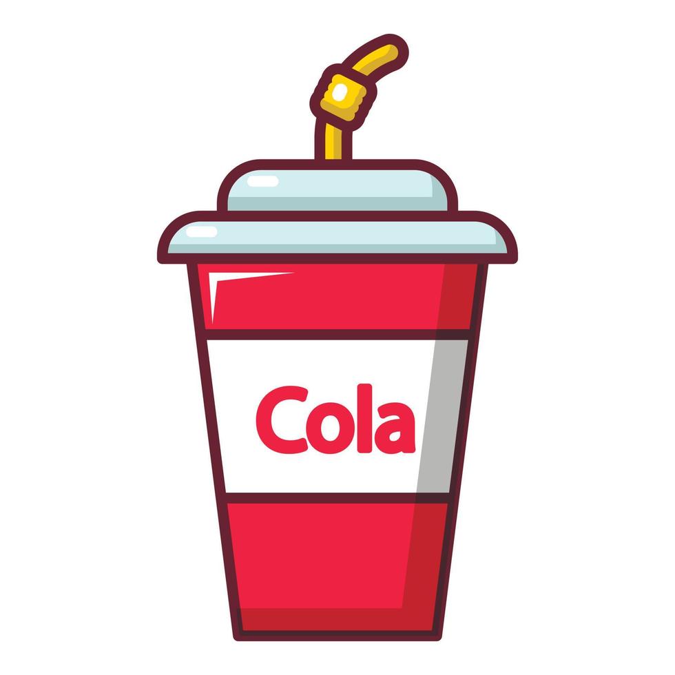 Cola plastic glass icon, cartoon style vector