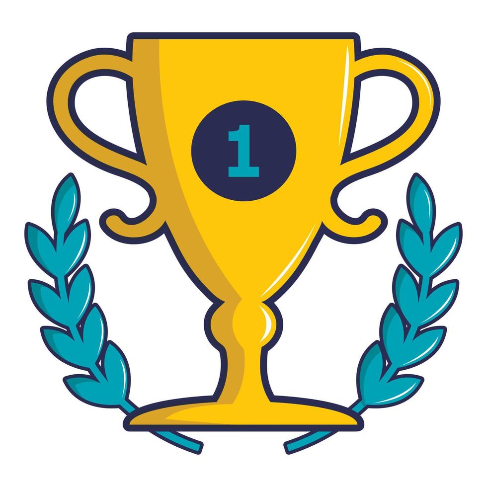 Golden trophy cup icon, cartoon style vector