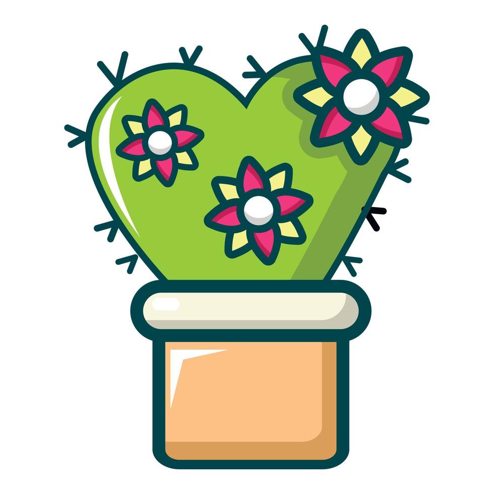 Love cactus icon, cartoon style vector