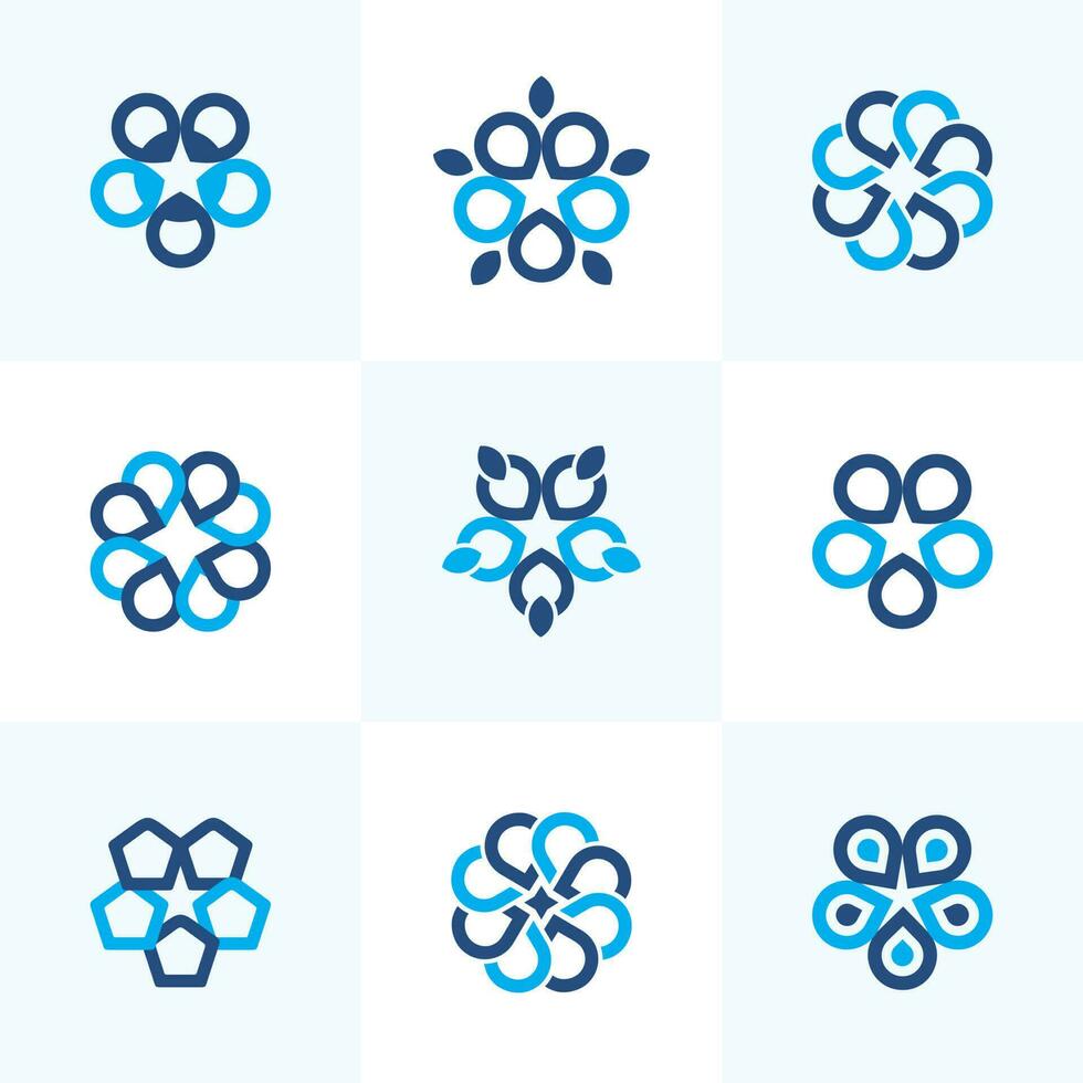 Abstract Geometric Round Flower design set vector