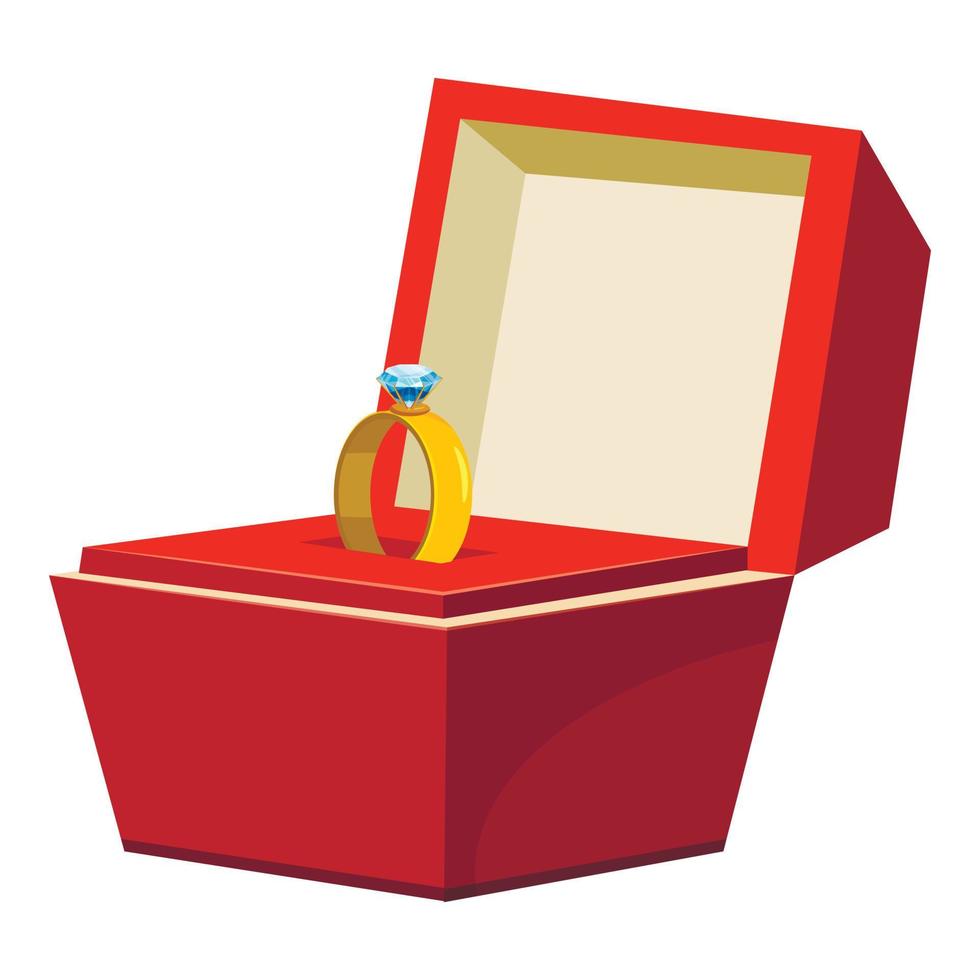 Gold ring in a red box icon, cartoon style vector