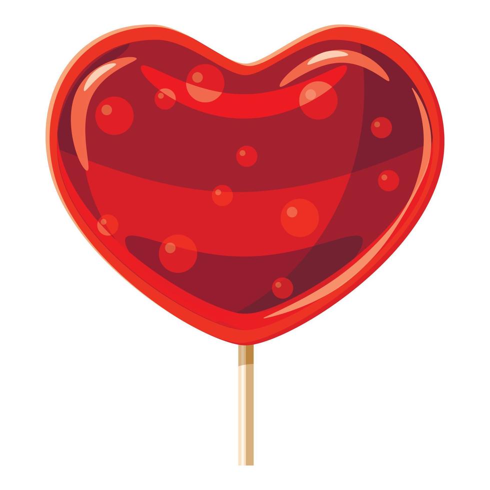 Red heart shaped lollipop icon, cartoon style vector