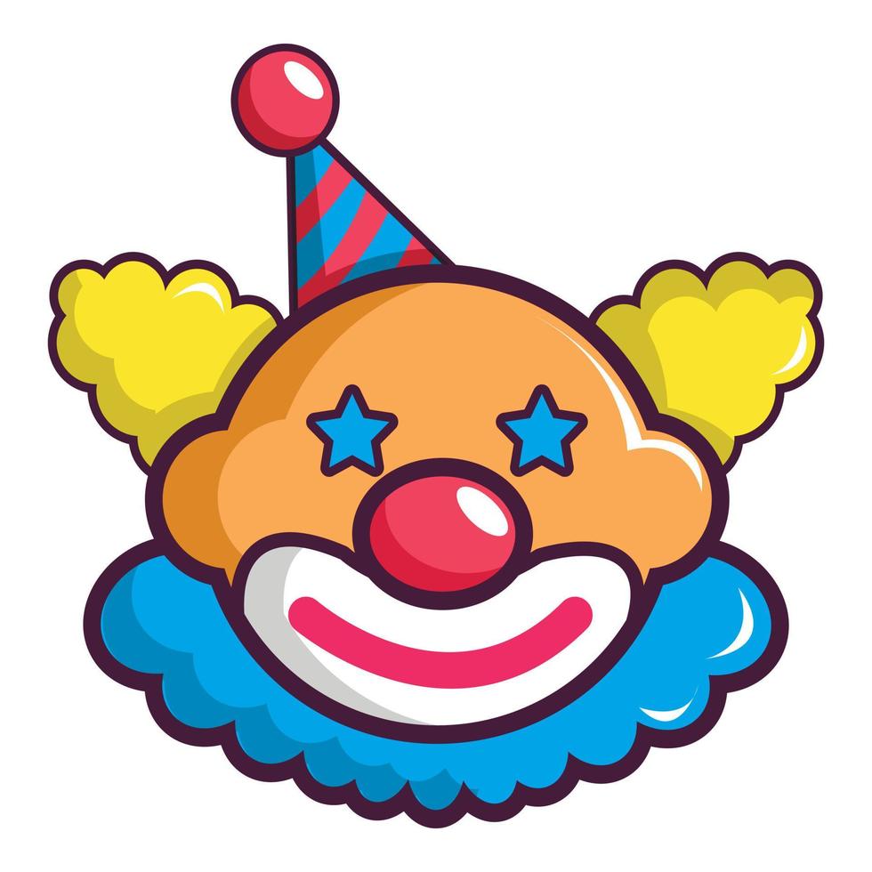 Funny clown head icon, cartoon style vector