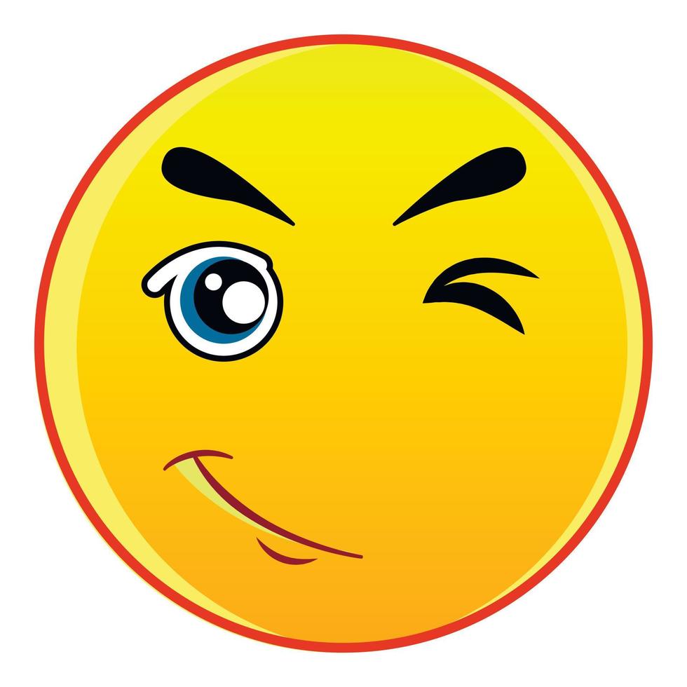 Winking yellow emoticon icon, cartoon style vector