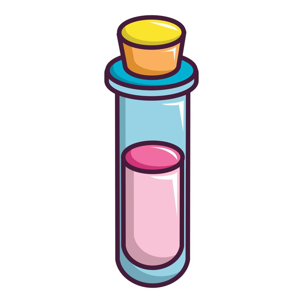 Magic glass tube love potion icon, cartoon style vector