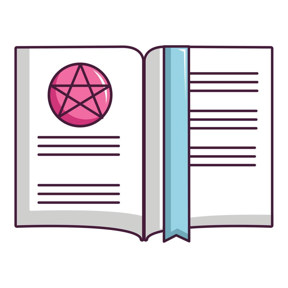 Old book with magic stars icon, cartoon style vector