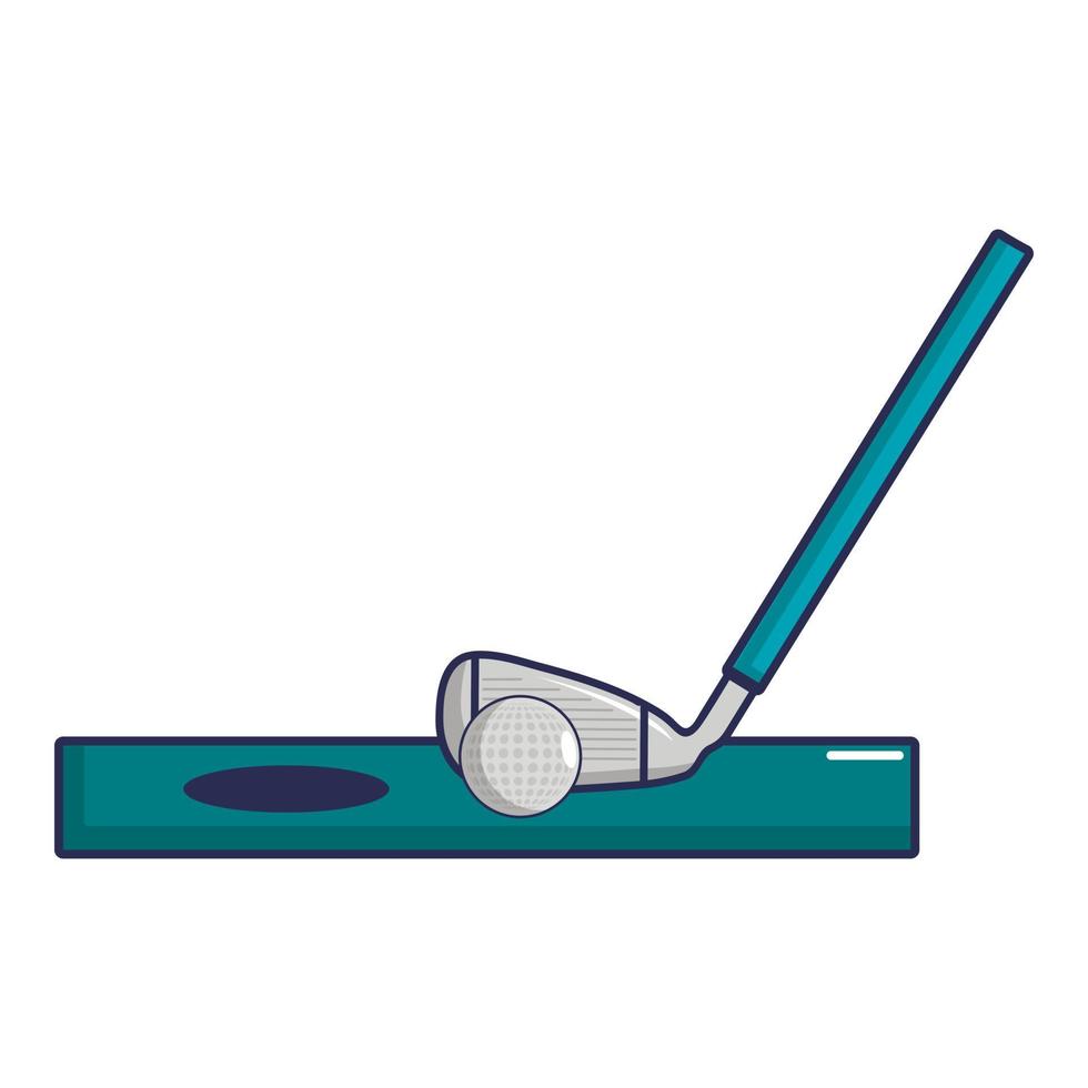 Golf club and ball icon, cartoon style vector