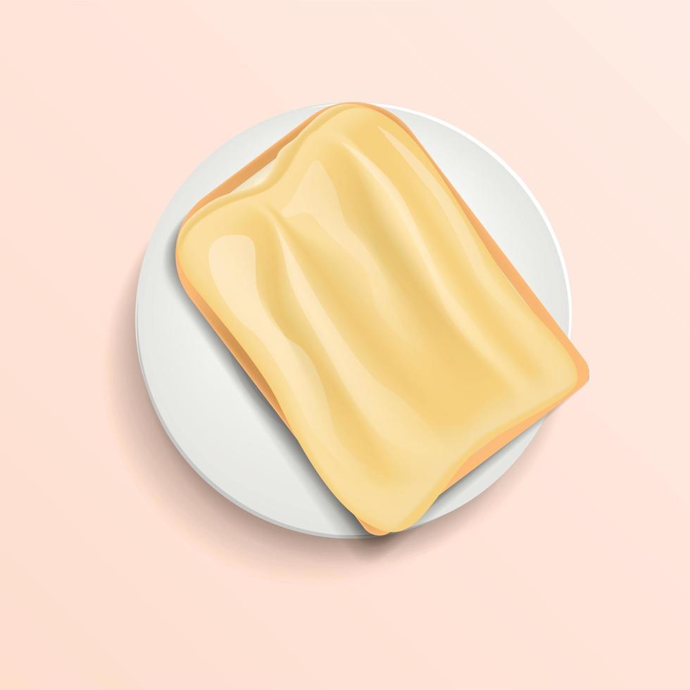 Butter bread on plate concept background, realistic style vector